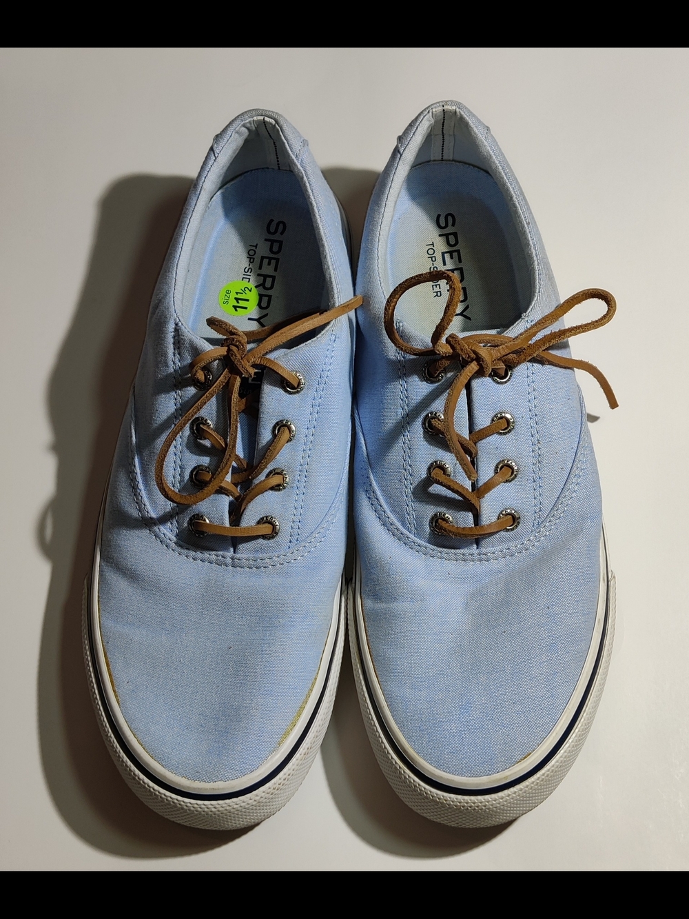 SPERRY Top-sider Baby Blue Canvas White 2-eye Boat Shoes Mens 11.5 Nautical
